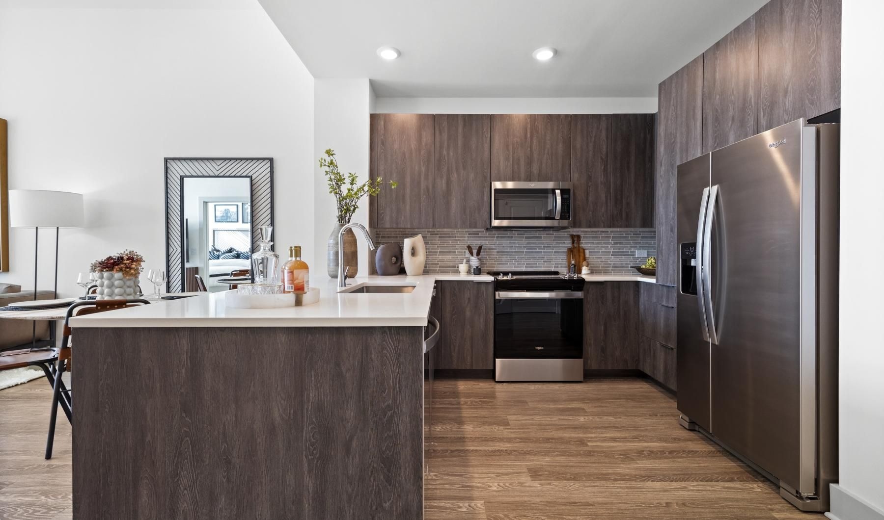 a kitchen with a large island