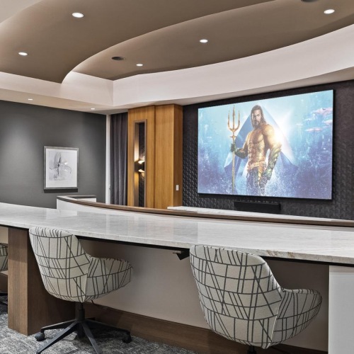 a room with a table and chairs