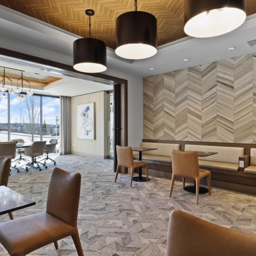 a room with tables and chairs